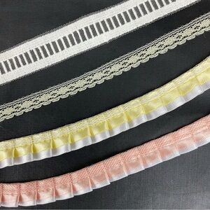 Set of Lace & Pleated Satin Sewing Trims in Cream, Yellow, and Pink